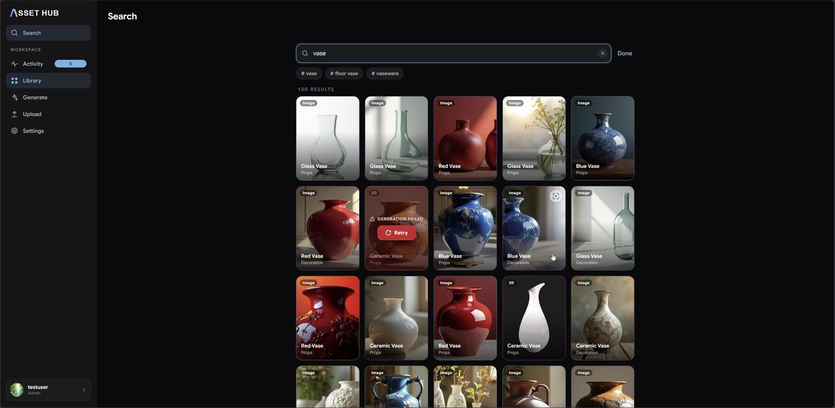The Search view — semantic search across the library